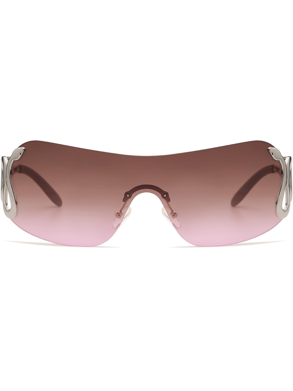 Gradient Pink Shield Sunglasses with Decorative Silver Temples